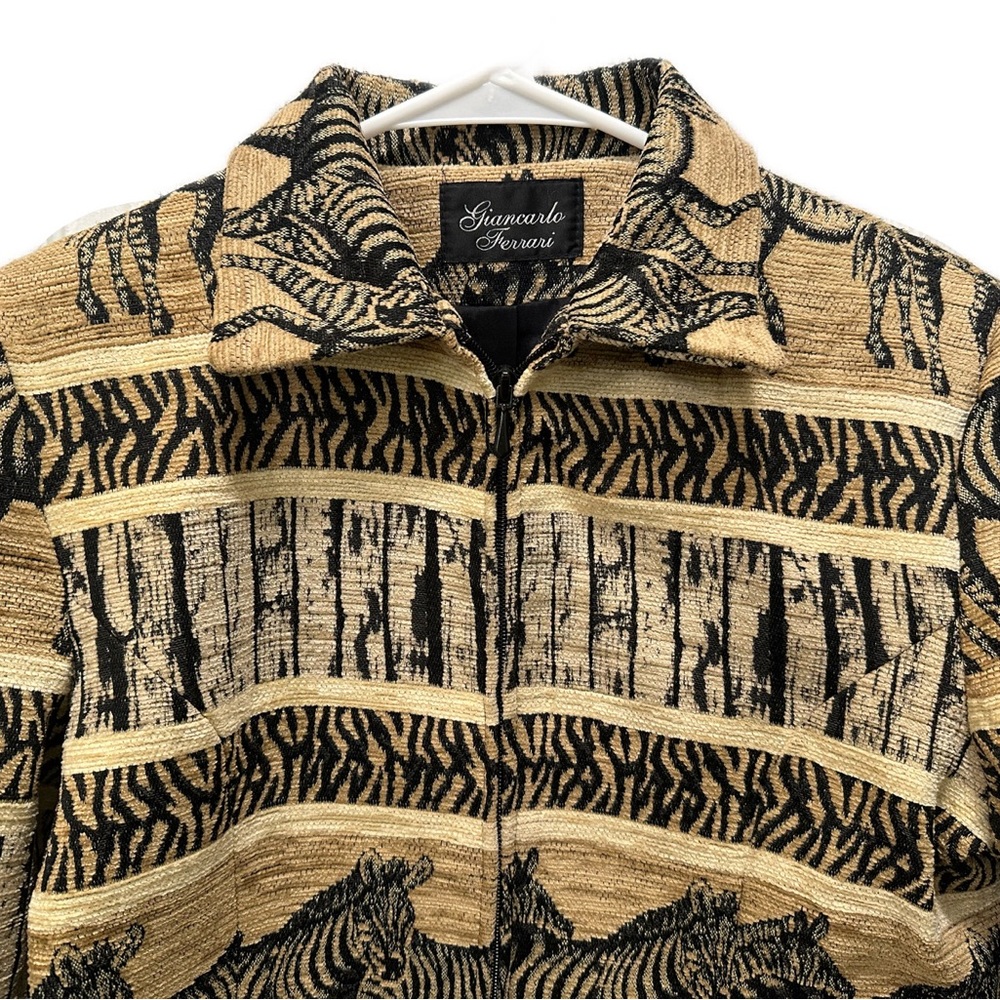 Vintage 80s Zebra Tapestry Blazer Safari Jacket size 8 Giancarlo Ferrari USA - Picture 3 of 9